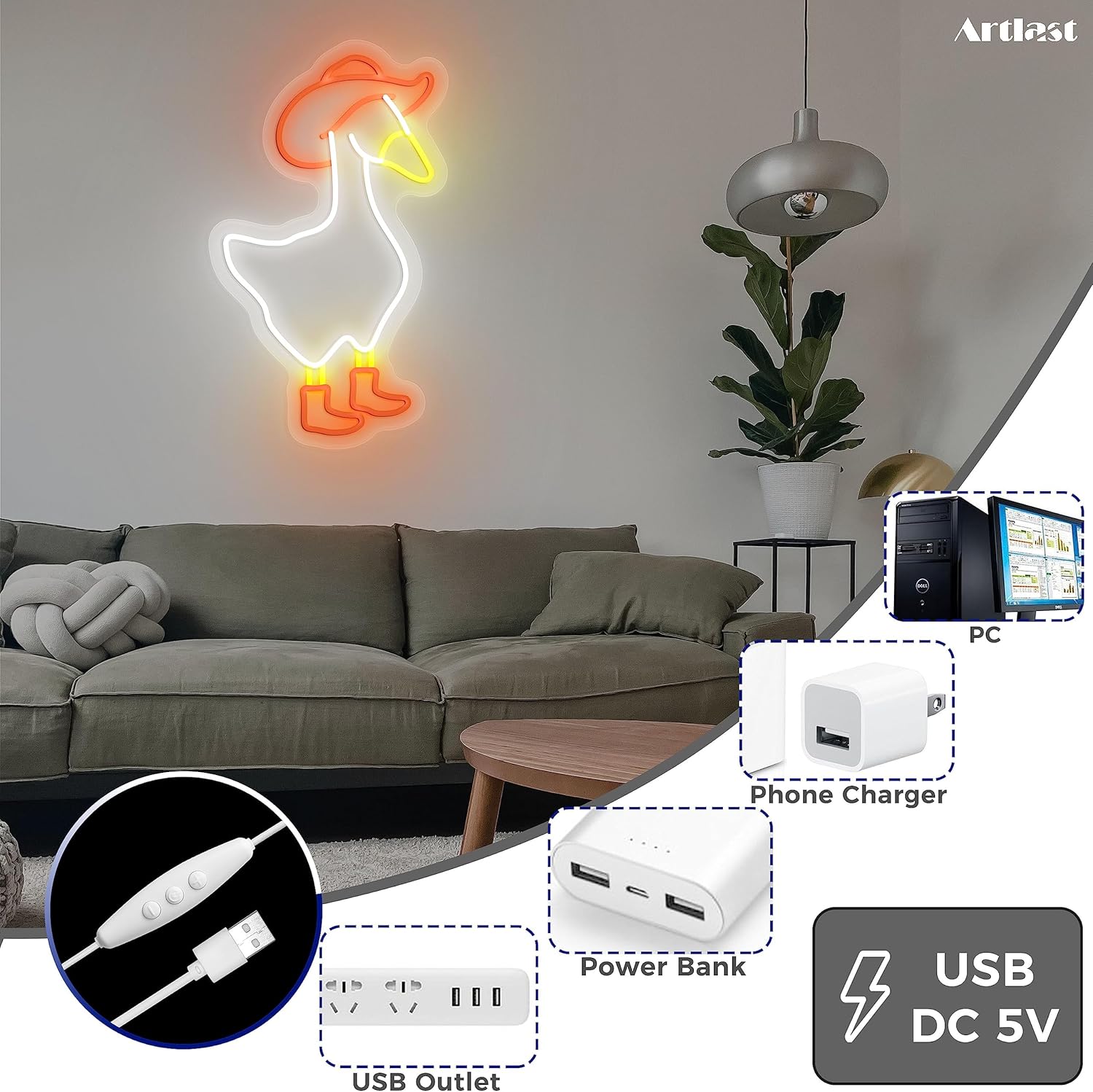 Cowboy Goose Neon Sign Goose Wearing Cowboy Hat & Boots LED Neon Light for Kids Room Decor Cute Goose Sign for Bedroom Wall Decor Birthday Gift Party Decoration Teen Room Decor