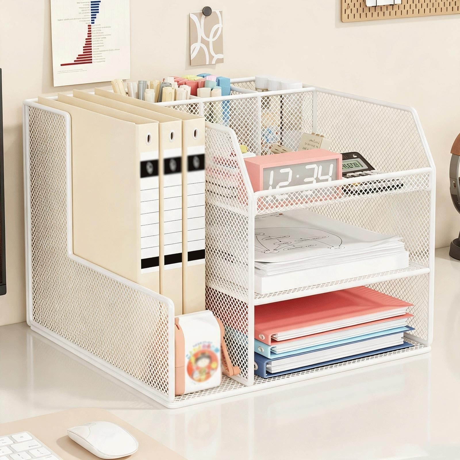 Organizer Scrivania, Portadocumenti da Scrivania, 3 Vaschette Portadocumenti Ufficio con Porta Documenti e Portapenne for Ufficio Cancelleria Casa(White)