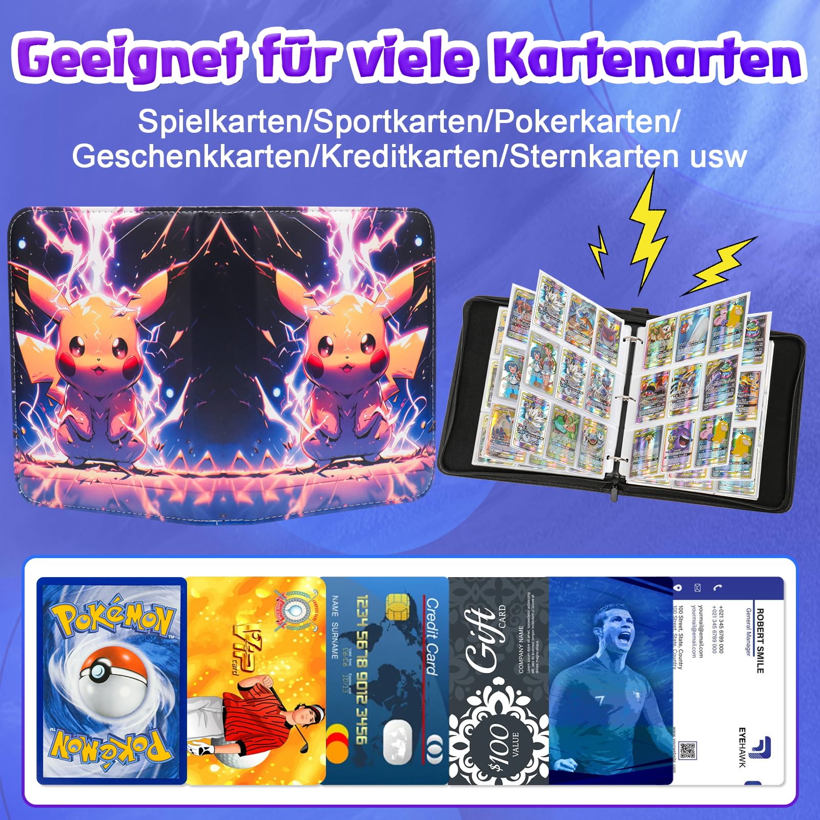 LYAILOOGXL Álbum de colección para Pokémon 900 cartas: 50 fundas doble cara (9 compartimentos/lado) - Libre de PVC y compatible con Escarlata & Violeta, Espada & Escudo - Para coleccionistas y niños a