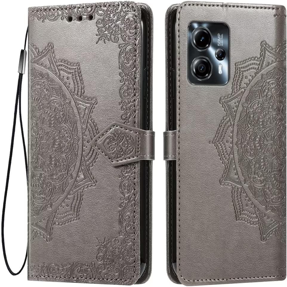 HONLEN Pokrowiec na Motorola Moto g13 / Moto g23 (6,5 cala) wysokiej jakości skórzany portfel z klapką magnetyczne zamknięcie etui, mandala, wytłaczany design z 3 przegródkami na karty, etui z