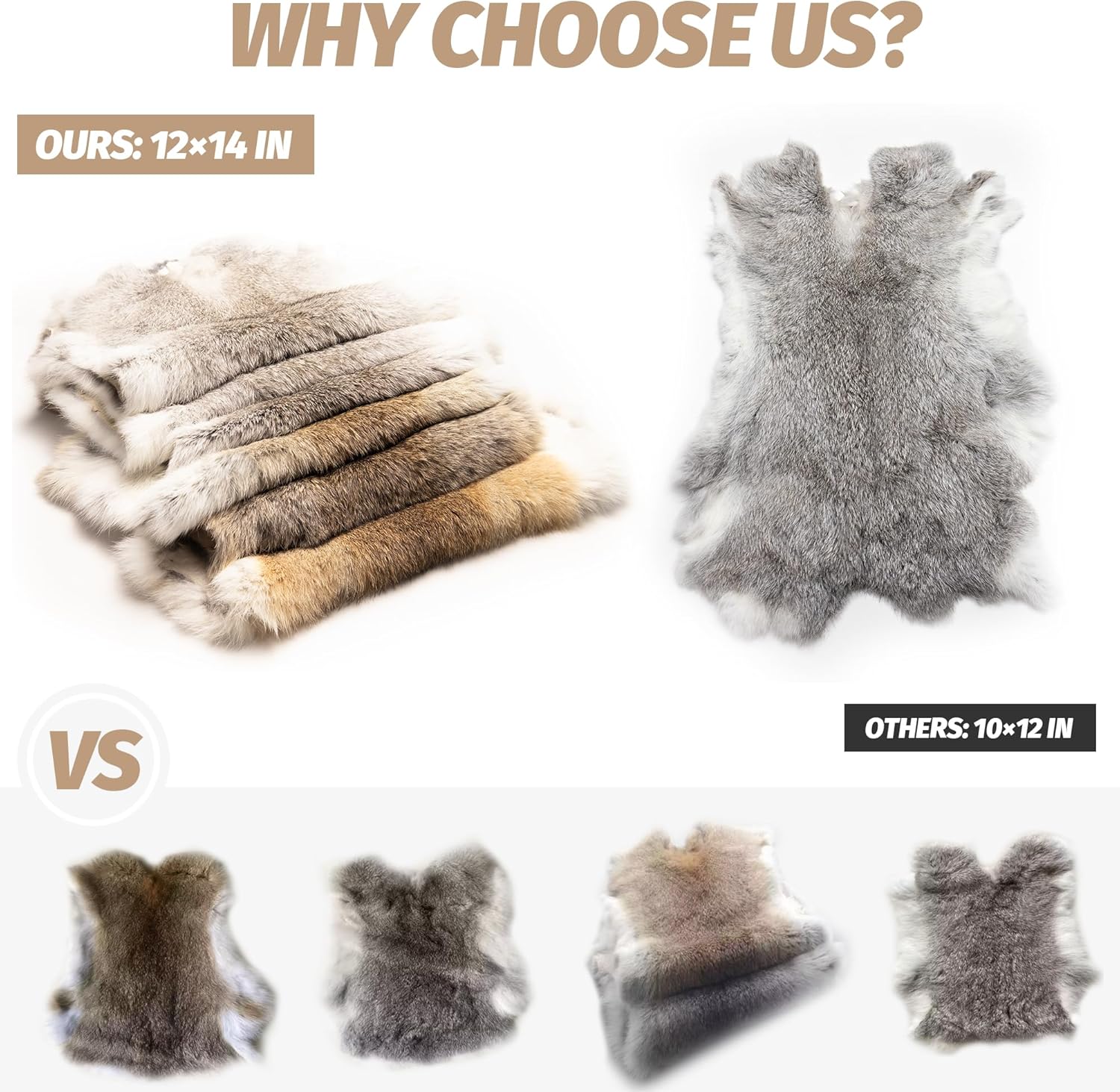 Craft Rabbit Skin Fur Pelt – Ethically Sourced, 12"x14" Tanned Hide for DIY Crafts, Costumes & Home Décor(1, Grey)
