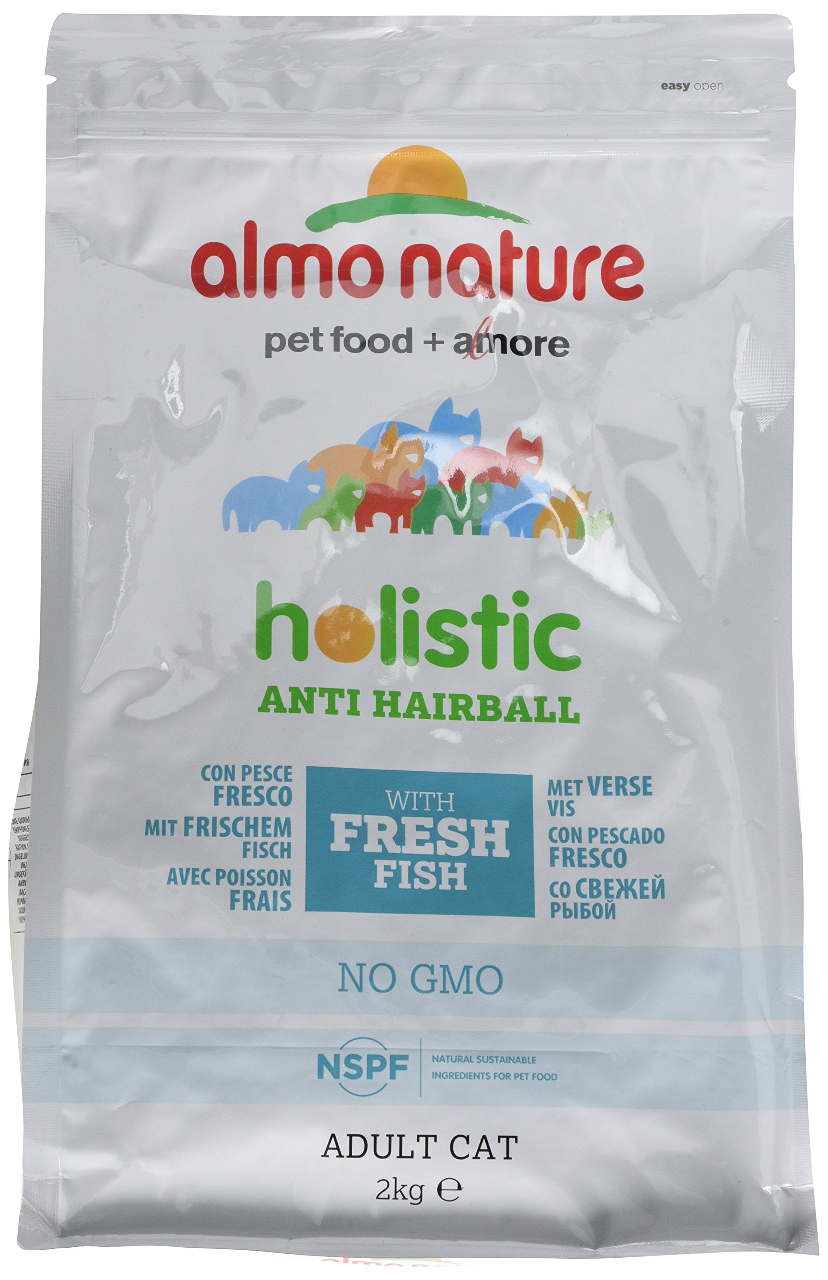 Almo Nature Holistic Anti-Hairball con Carne Fresca - Cibo secco completo per gatti adulti con Salmone Fresco. Sacchetto da 2 Kg