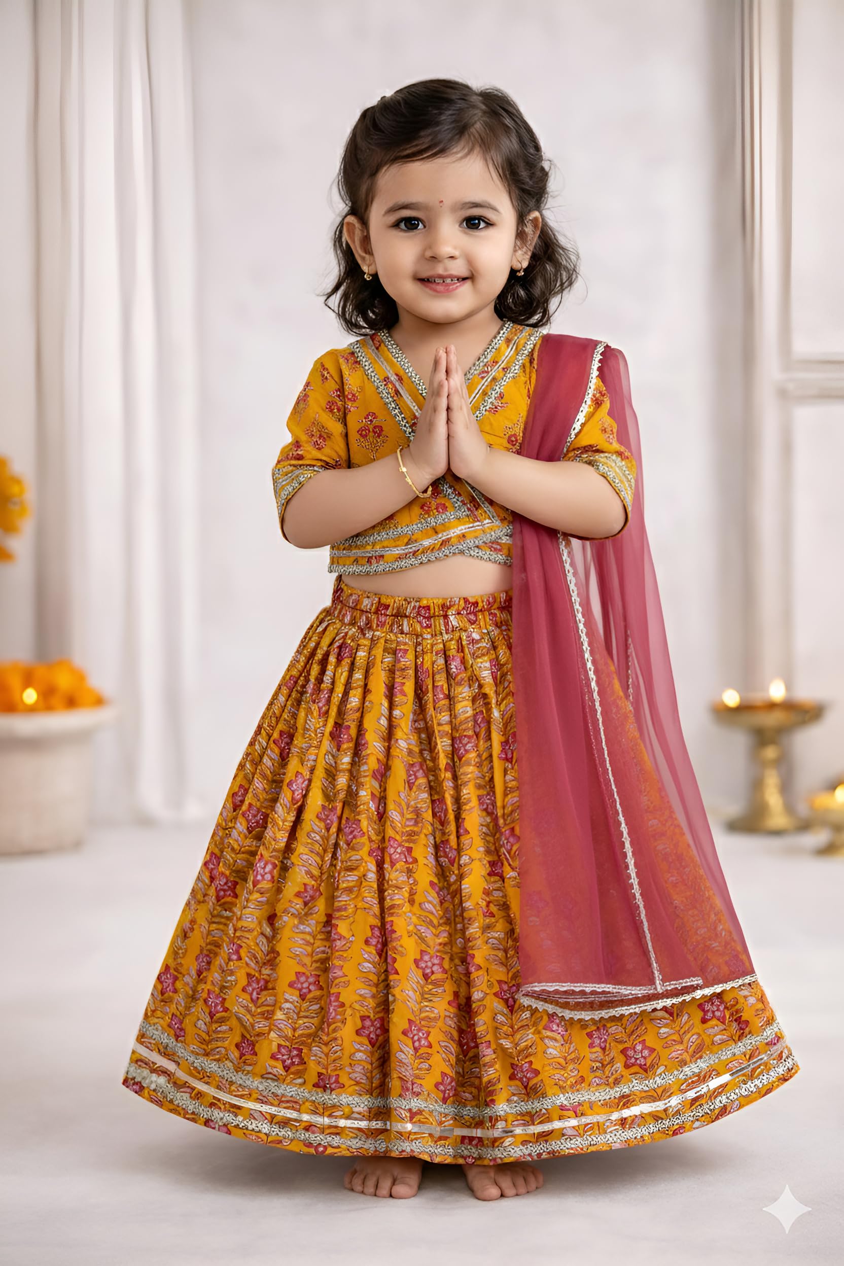 Arshia Fashions Baby Girls Cotton Ethnic Floral Lehenga Choli Set with Dupatta | Traditional Ethnic Wear for Kids 1