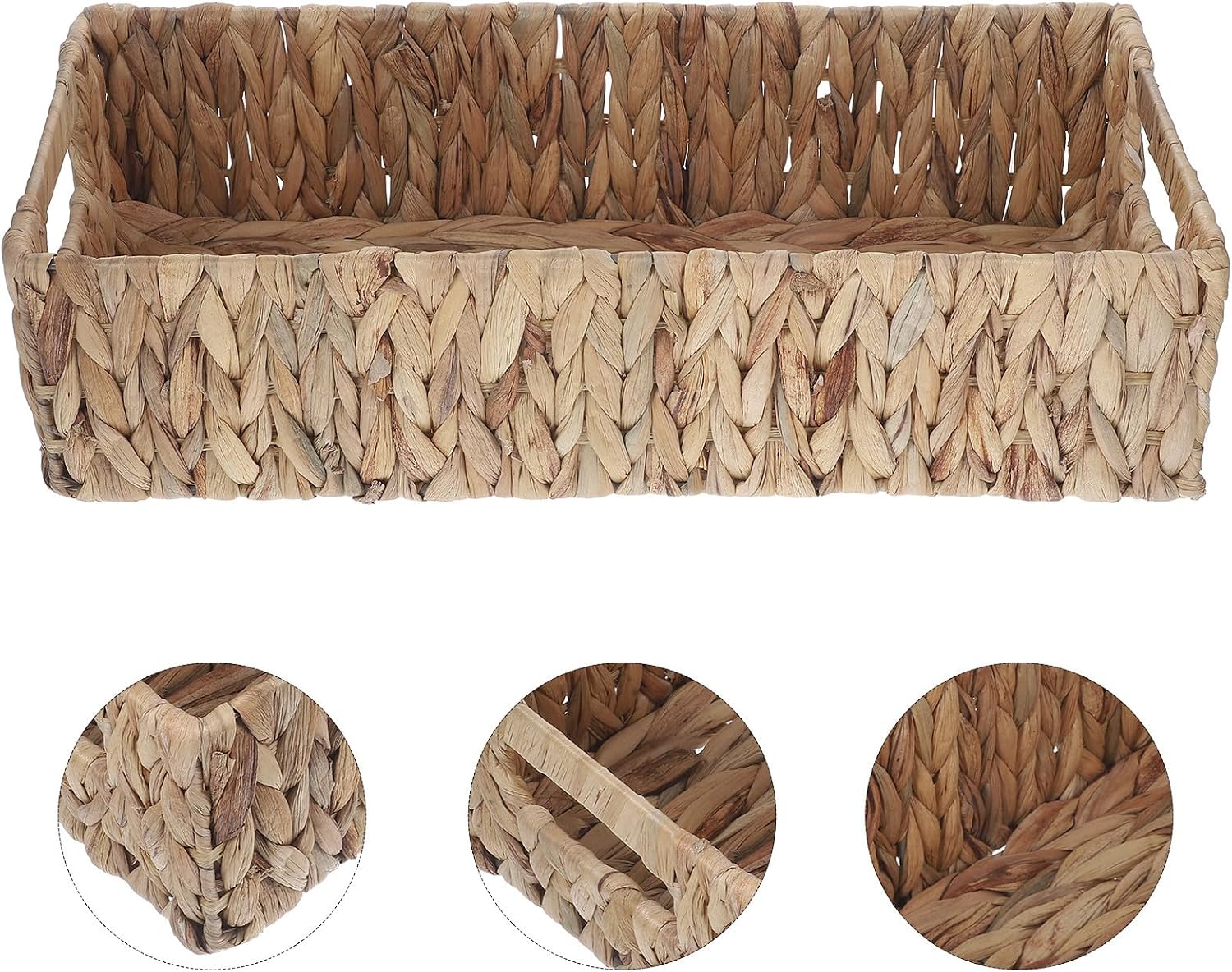 Large Hyacinth Woven Storage Basket with Handles for Desktop Organizer