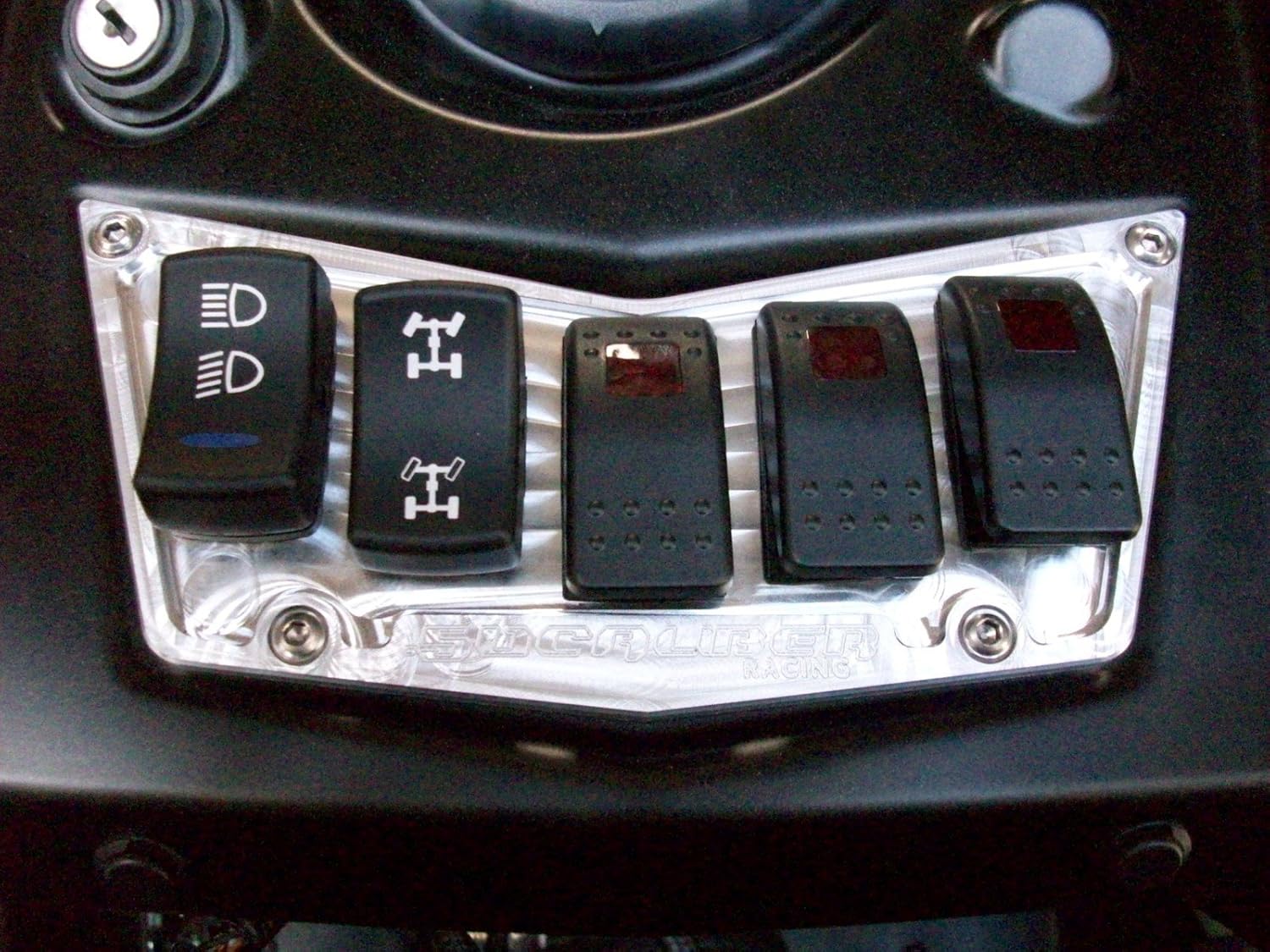 50 Caliber Racing 5 Switch Dash Panel with 3 Rocker Switches Black Fits Polaris RZR 570 800 XP 900 Models