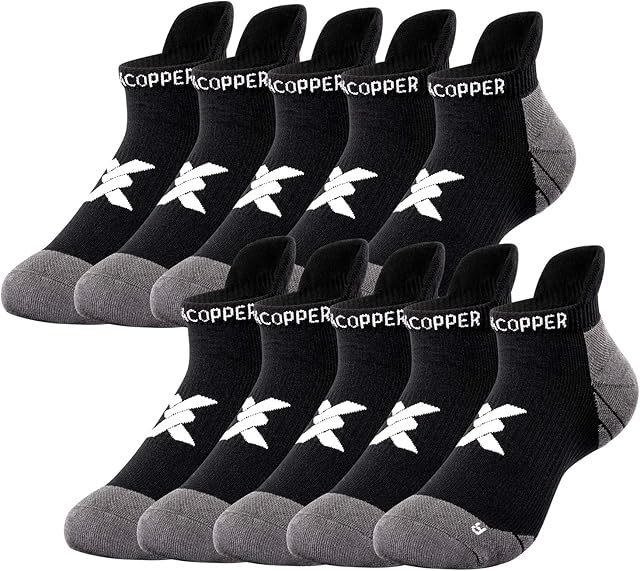 Thx4COPPER Compression Plantar Fasciitis Socks, Low Cut Compression Running Sock for Men & Women, Arch Support Best for Athletic, Running, Flight, Travel, Cycling 5 PairsS