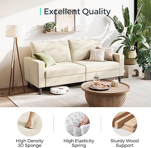 Miniatura 3 de LINSY Sofá biplaza beige sofá biplaza de pana con profundidad de asiento ajustable, funda extraíble, marco de madera maciza, sofá de 2 plazas para