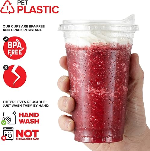 Miniatura 3 de Vasos de plástico transparente de 20 onzas con tapas desechables, taza Togo con tapa para sorber sin popote para batidos, café helado, limonada,