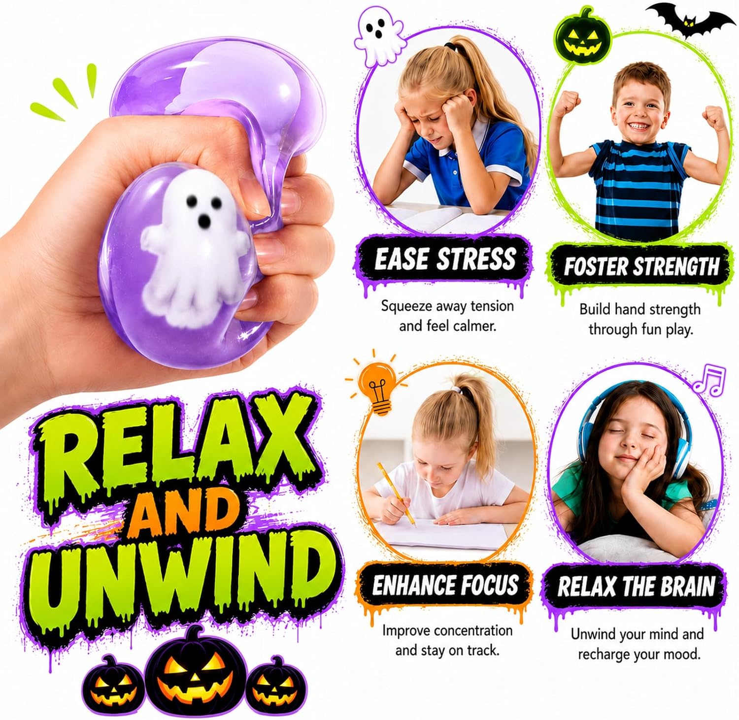 3Pcs Halloween Squishy Stress Ball Glow in The Dark Squeeze Ball Fidget Toy thumbnail