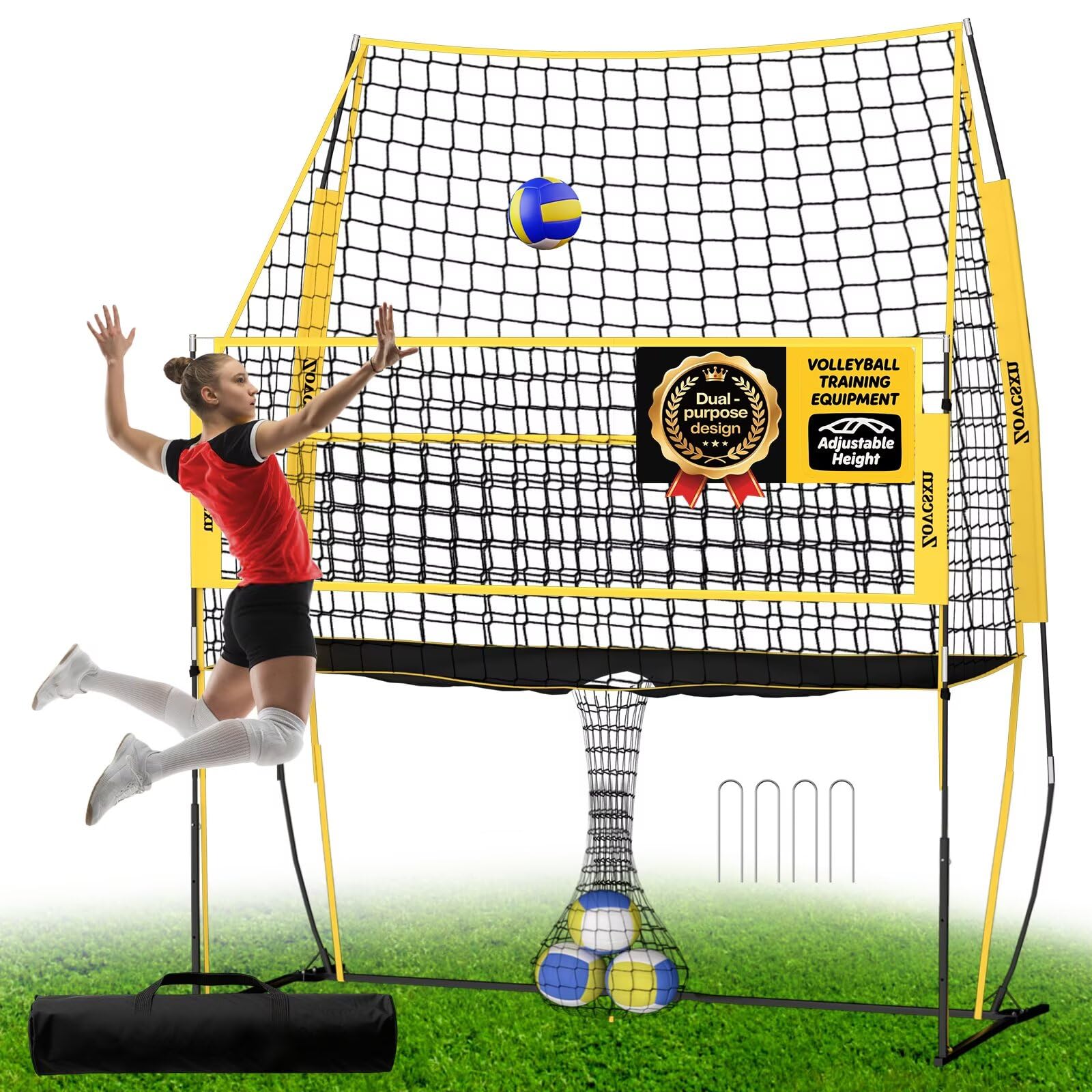 Volleyball Practice Net 8x11 FT (6'6'' to 8'), Adjustable Heights Volleyball Training Net, Heavy Duty Training System for Hitting Spiking Serving, Backyard Indoor Outdoor Trainer Equipment
