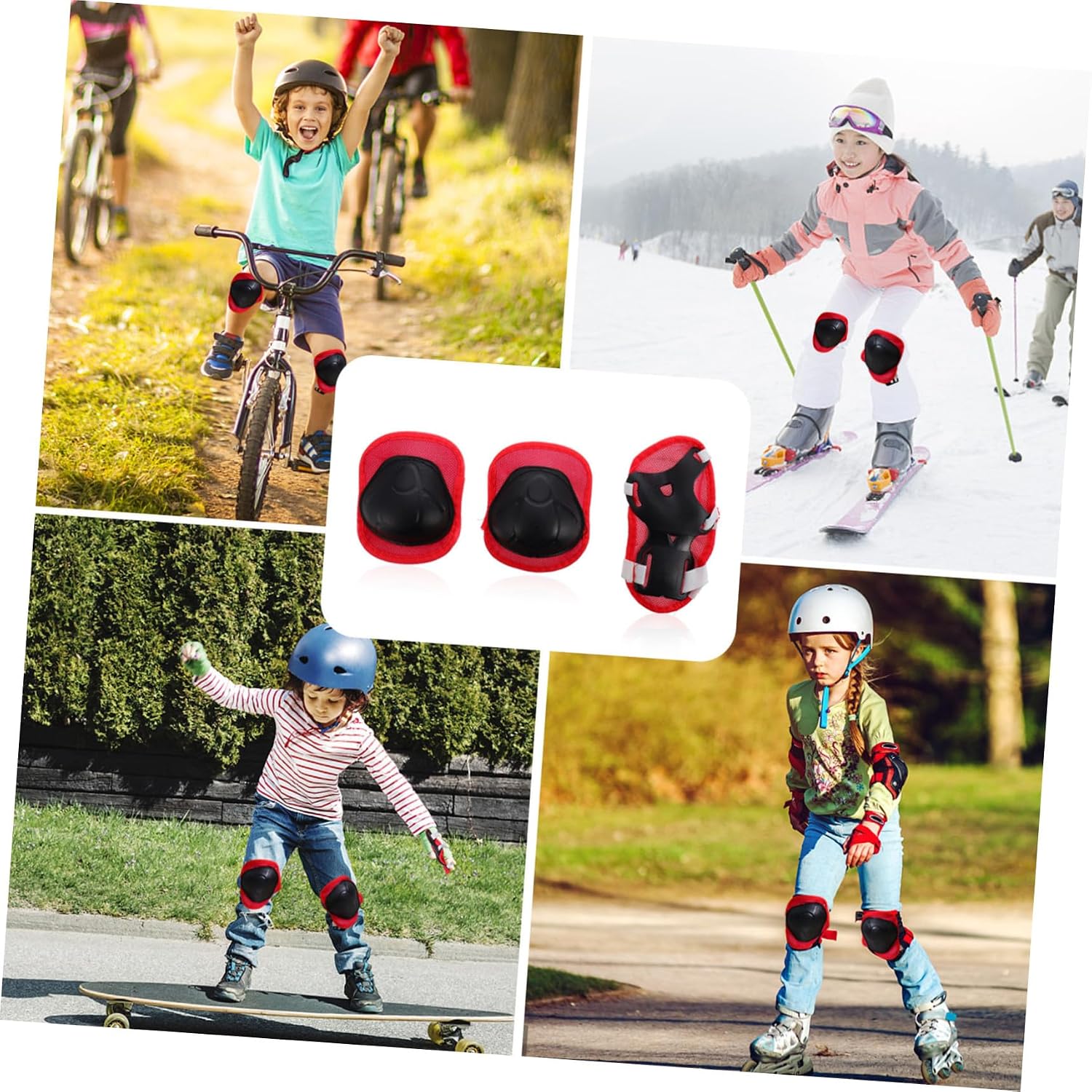 2 Sets Sports Protective Gear Elbow Pads Knee Pads and Wrist Guards for Skating and Cycling Blue Red Lightweight Durable Joint Stabilization