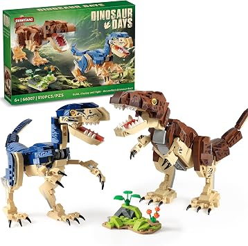 Dinosaur Toy Building Sets 910PCS, T.rex & Velociraptor Building Kit with Jungle Scene, Poseable Dinosaur Display Model for Kids Ages 6+, Boys and Girls Birthday Gift