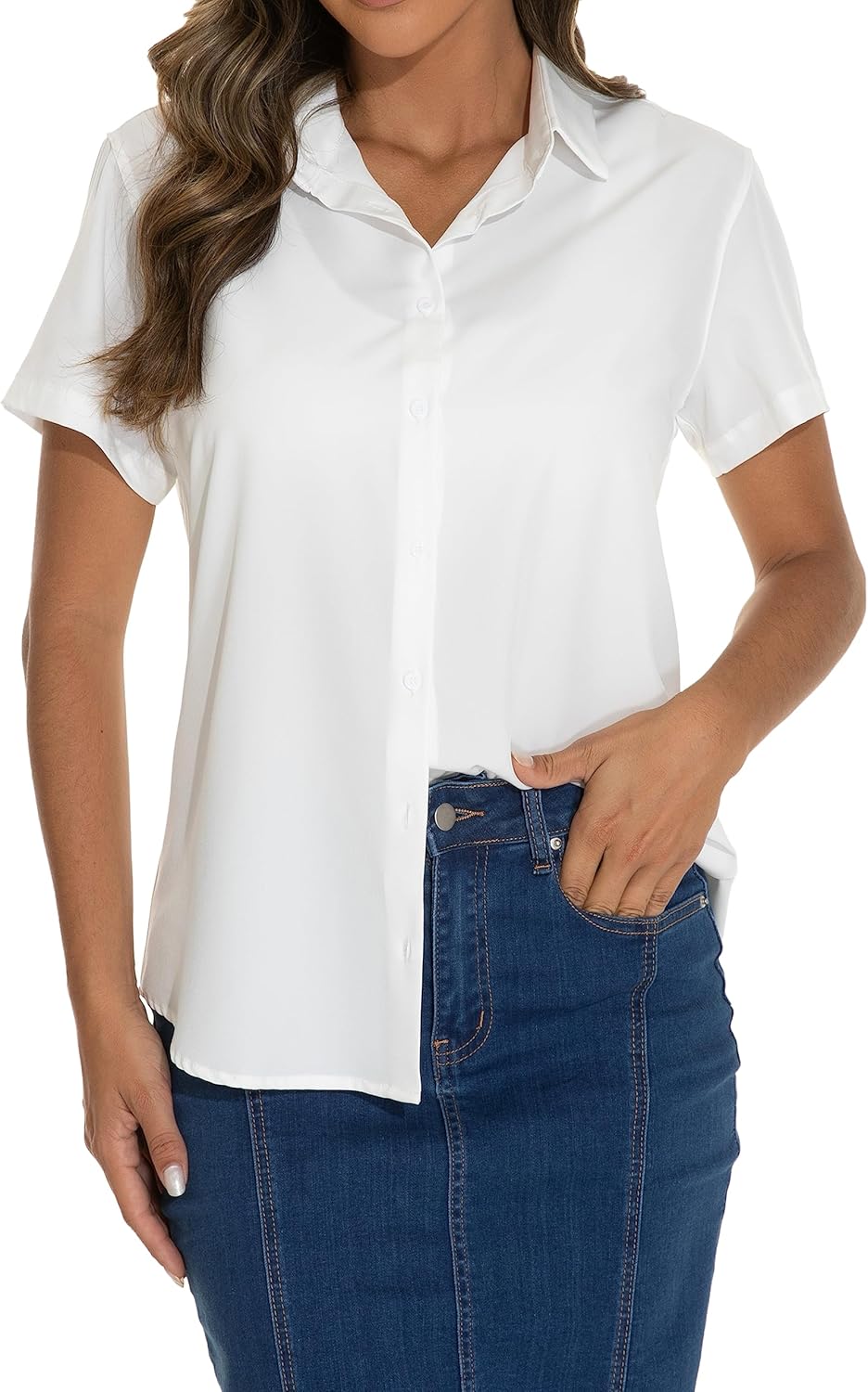 GUANYY Women's Short Sleeve Button Down Shirt Womens Shirts Dressy Casual Business Work Blouses V Neck Collared Tops - Image 7