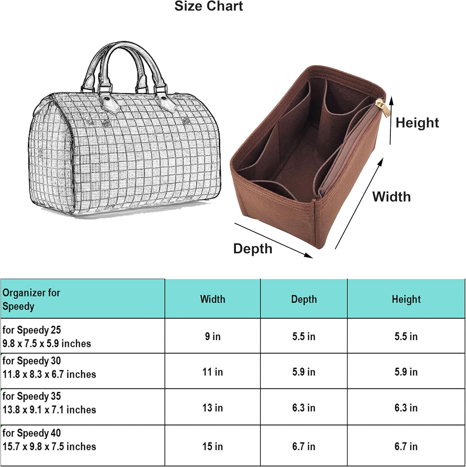Purse Organizer for lv Speedy 25/30/35/40; lv Speedy Organizer Insert (Brown, lvspeedy 30)
