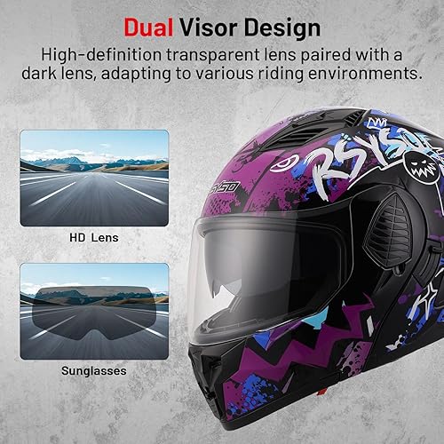 Miniatura 6 de DOT - Casco modular de motocicleta de cara completa, aprobado por DOT, abatible, doble visera, motocicleta, carreras, bicicleta de calle, casco