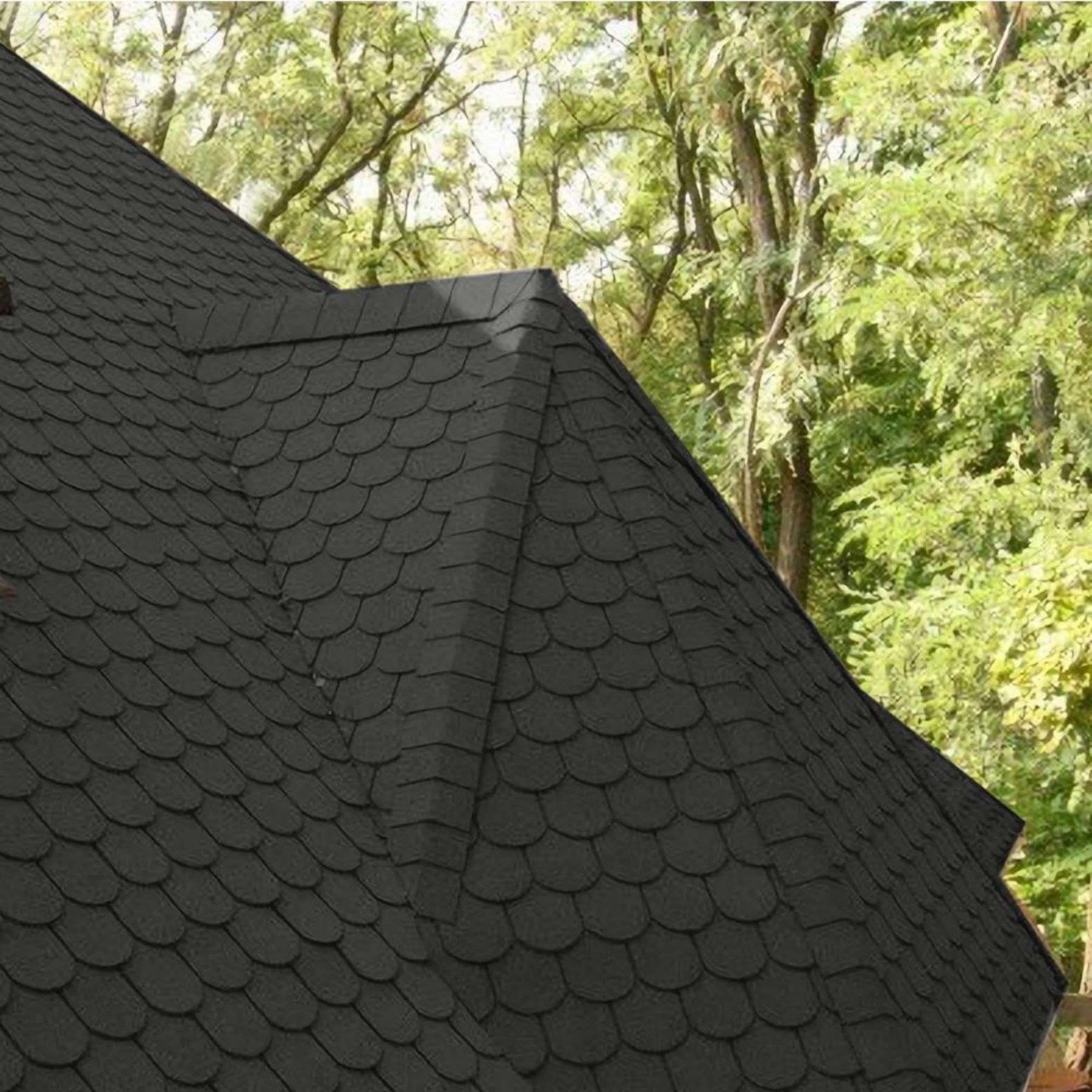 INMOZATA 36pcs Asphalt Roof Shingles, Self-adhesive Sheds Roofing Felt Shingles Tiles for Most Roof of Sheds Arbour Porch Wendy House Doghouse Log Cabin (Fish-scale Shingles, Black) — image 1
