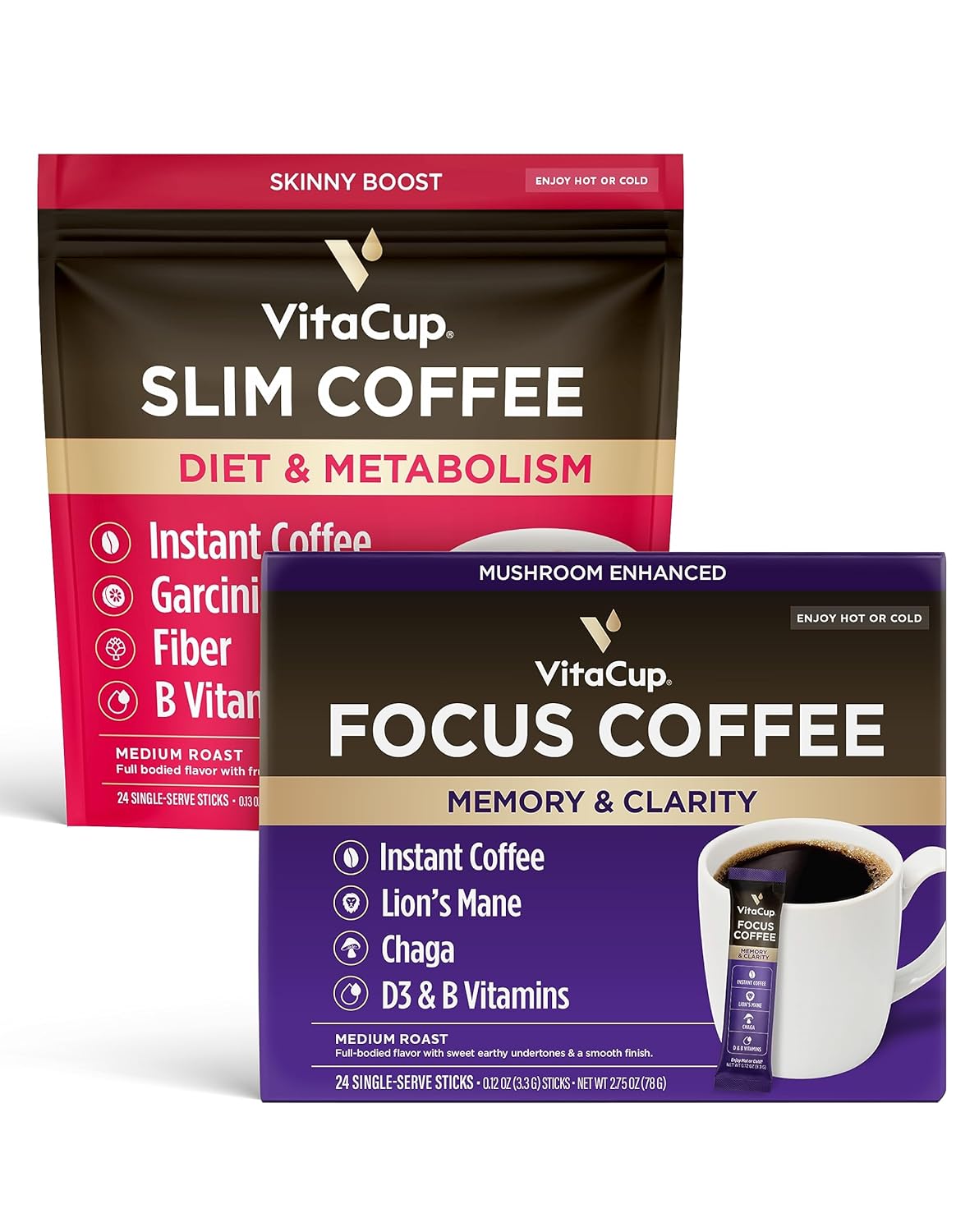 VitaCup Instant Focus Coffee 24ct & Slim Instant Coffee 24ct