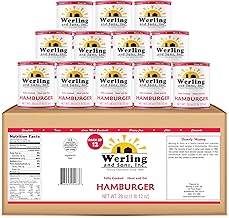 Werling Meats Canned Hamburger 28 Oz – Fully Cooked Ground Beef, Heat & Eat | Premium Quality | 5-Year Shelf Life | Pantry Staple for Everyday Meals, Emergency, Survival & Camping | Made in USA | Pack of 12