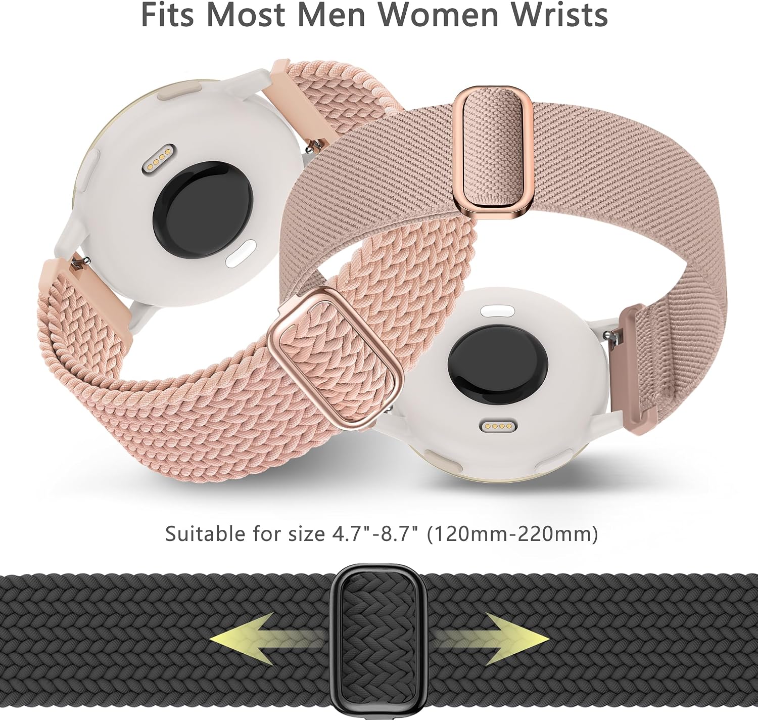 2 Pack Nylon Bands Compatible With Garmin Vivoactive 6/5/3/Forerunner 570 42mm/165/55/645/245 Music Watch Band, 20mm Soft Elastic Nylon Bands Replacement for Garmin Venu/Venu Sq/Venu Sq 2 Women Men image 3