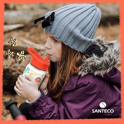 Miniatura 7 de SANTECO Botella de agua para niños para la escuela con tapa con pajilla, botella de agua aislada de acero inoxidable de 12 onzas para niños, a
