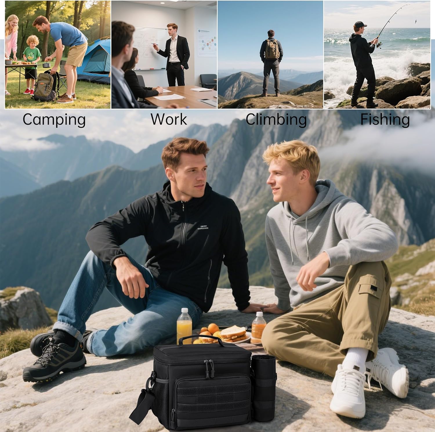 JUMAHE Tactical Lunch Box for Men, Insulated Lunchbox Waterproof Leakproof Cooler Lunch Bag for Work Outdoor Picnic, 24 Cans/15 L, Black - Image 7