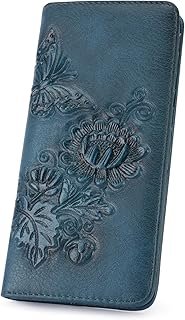 Wallet Women Ultra Slim Thin Rfid 3D Embossed Vegan Leather Womens Wallet Clutch Long Ladies Wallet (05-Dark-Blue)