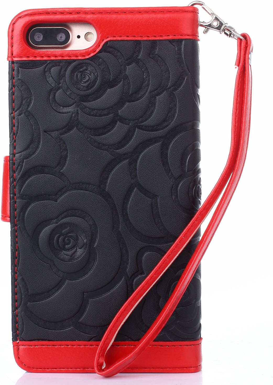 FLYEE Case Compatible with iPhone 7 Plus/8 Plus-5.5 inch,Wallet Case for Women and Girls with Card Holder and Mirror,Cards Slots Premium Leather Flip Case[Embossed] Cover Kickstand-Black