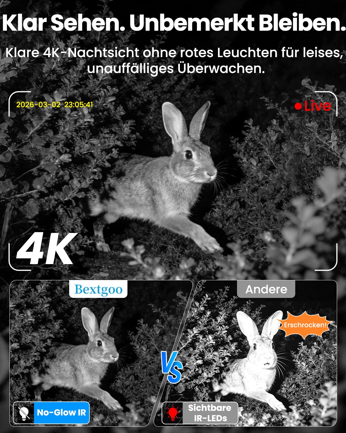 Bextgoo 4G LTE Überwachungskamera mit SIM Karte, 4K Mini Kamera ohne WLAN