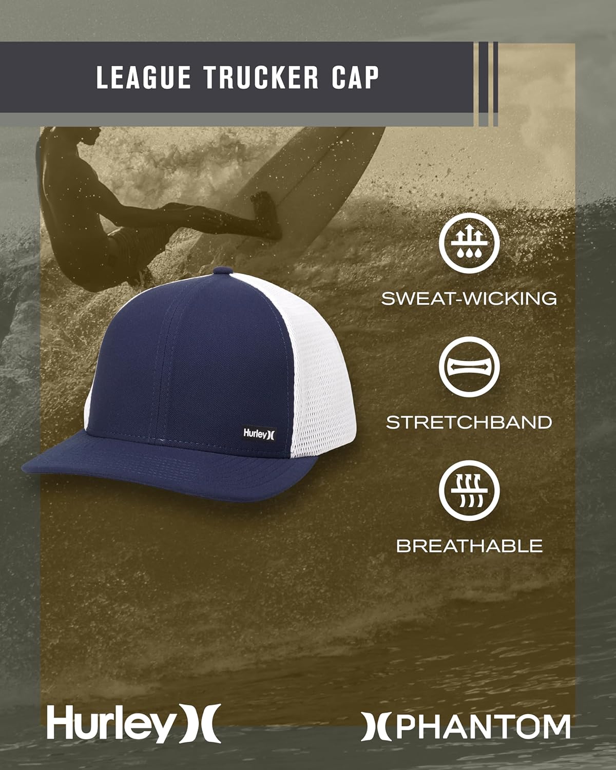 Hurley Men's Caps - H2O-Dri League Baseball Caps for Men with Snapback Closure - Classic Mens Trucker Hats (S-XL) - Image 2