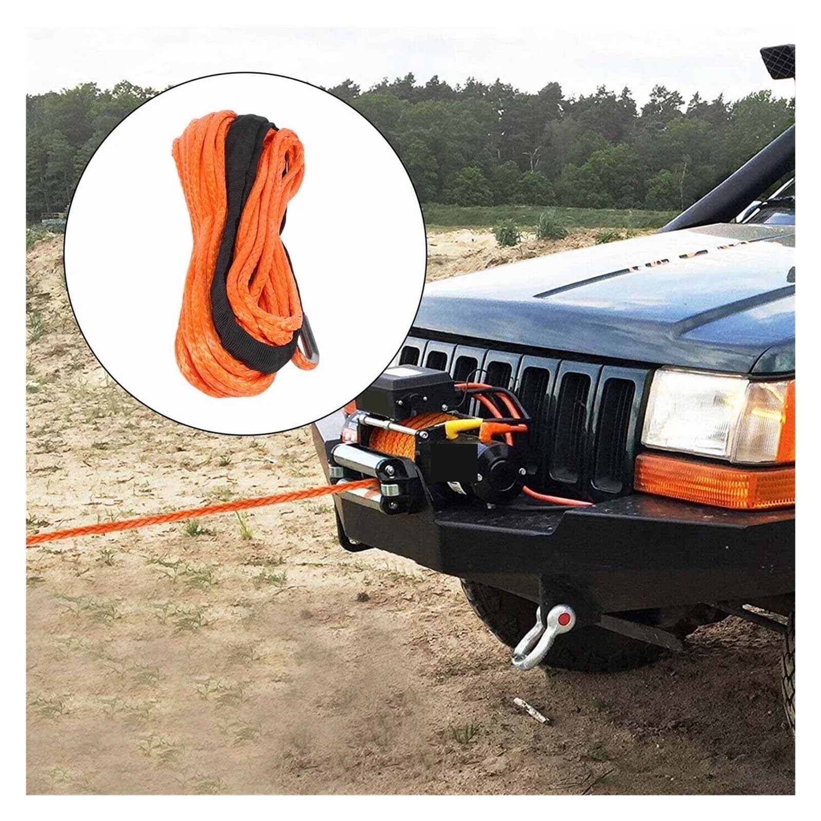 Syntetyczna Lina Do Wciągarki Pomarańczowa 1/4 X 50Ft Kabel ATV UTV SUV Truck Wciągarka Łodzi Solidna I Niezawodna