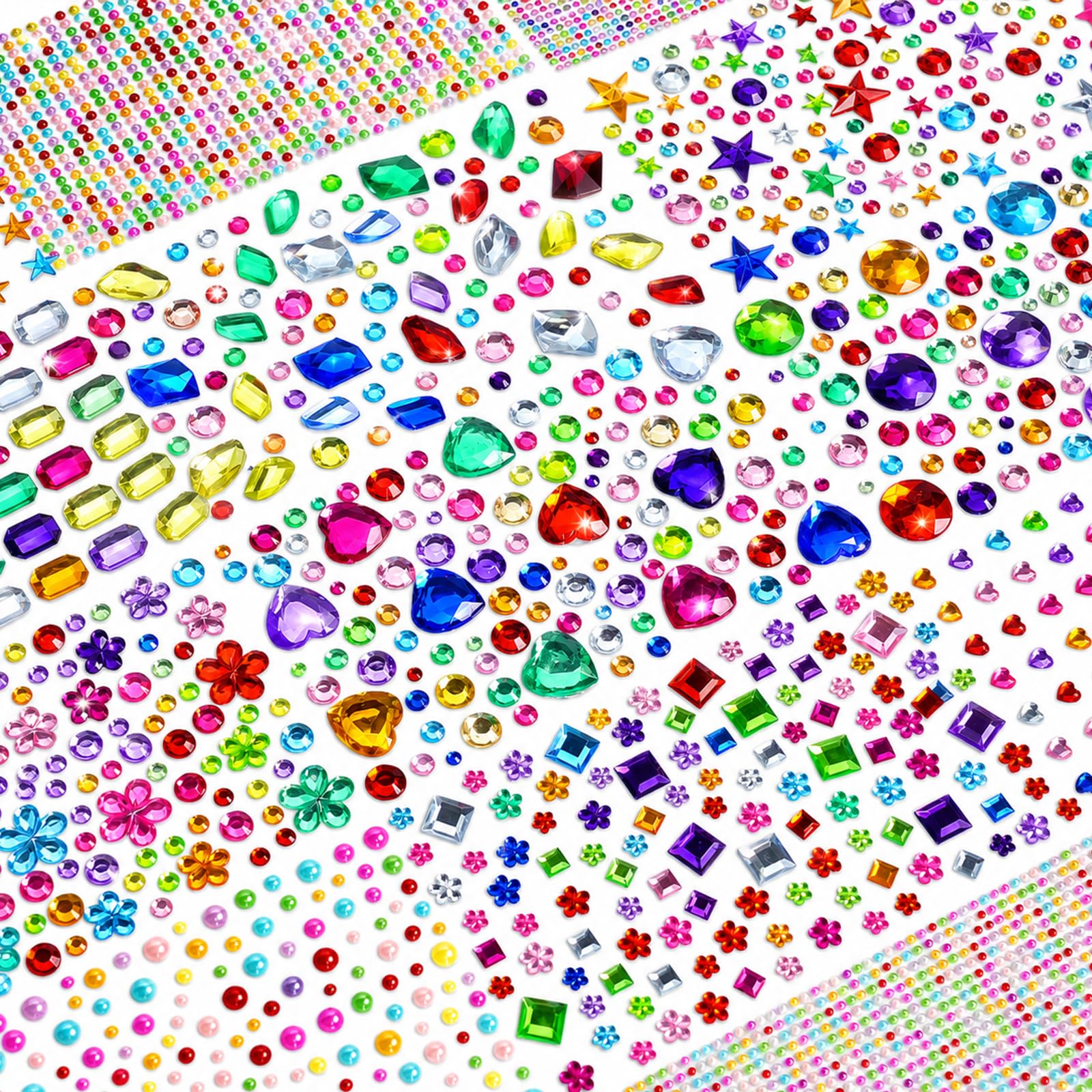 TQIOQIY 7500+ Gem Stickers for Crafts, Self-Adhesive Rhinestone & Pearl Mix for Kids, No-Mess Sparkly Gems for Cards, Face Gems, Jewelry & Party Decor(20 Sheets)