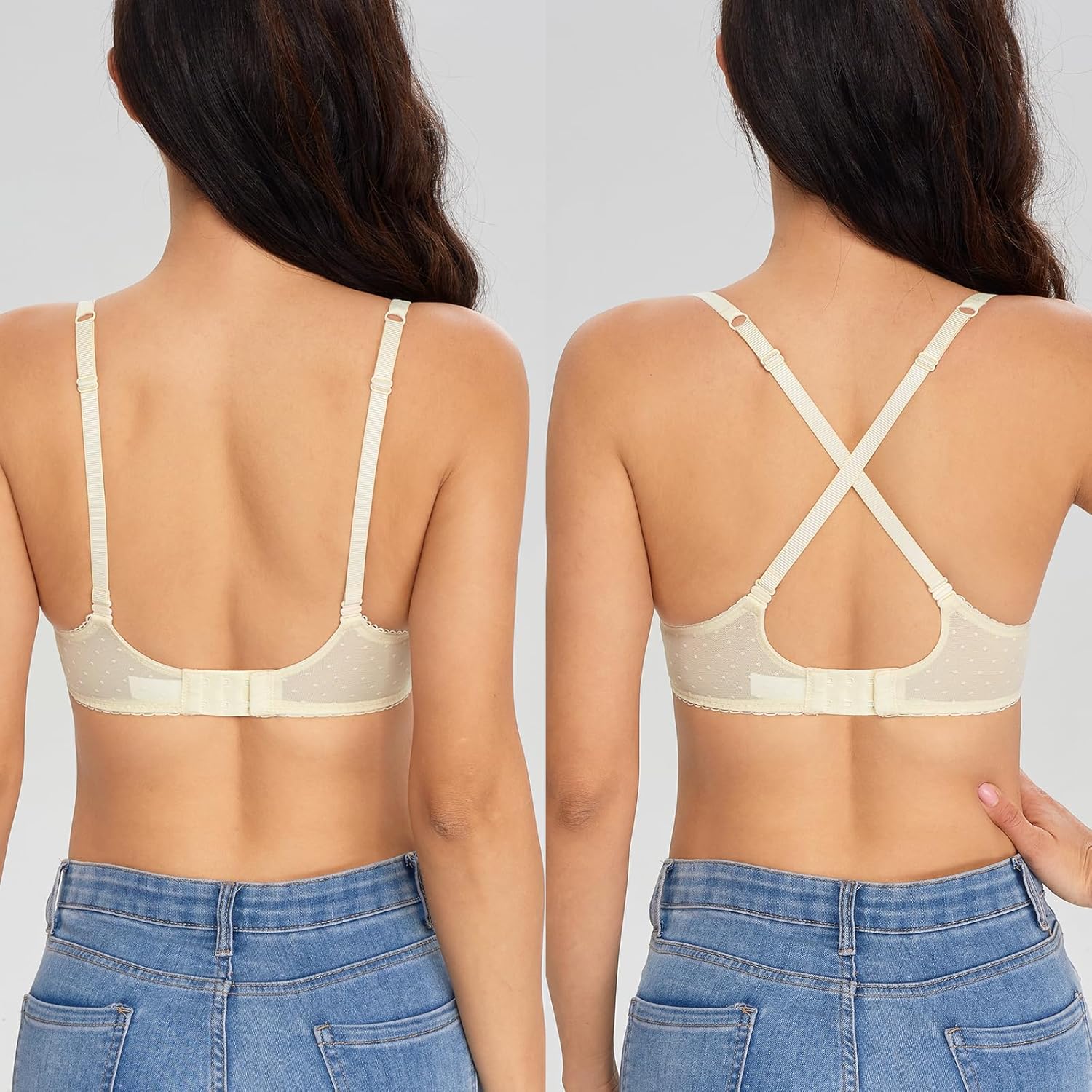 Lemorosy Women's Non-Padded Underwire Lace Balconette Unlined Demi Sheer Bra - Image 6