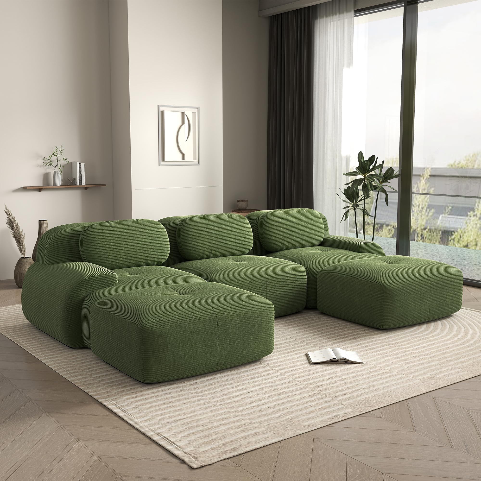 117 3 U-Shaped Inch Modular Sectional Sofa 3-Seater Cloud Couch with Deep Seat Boneless Couch with Pillows for