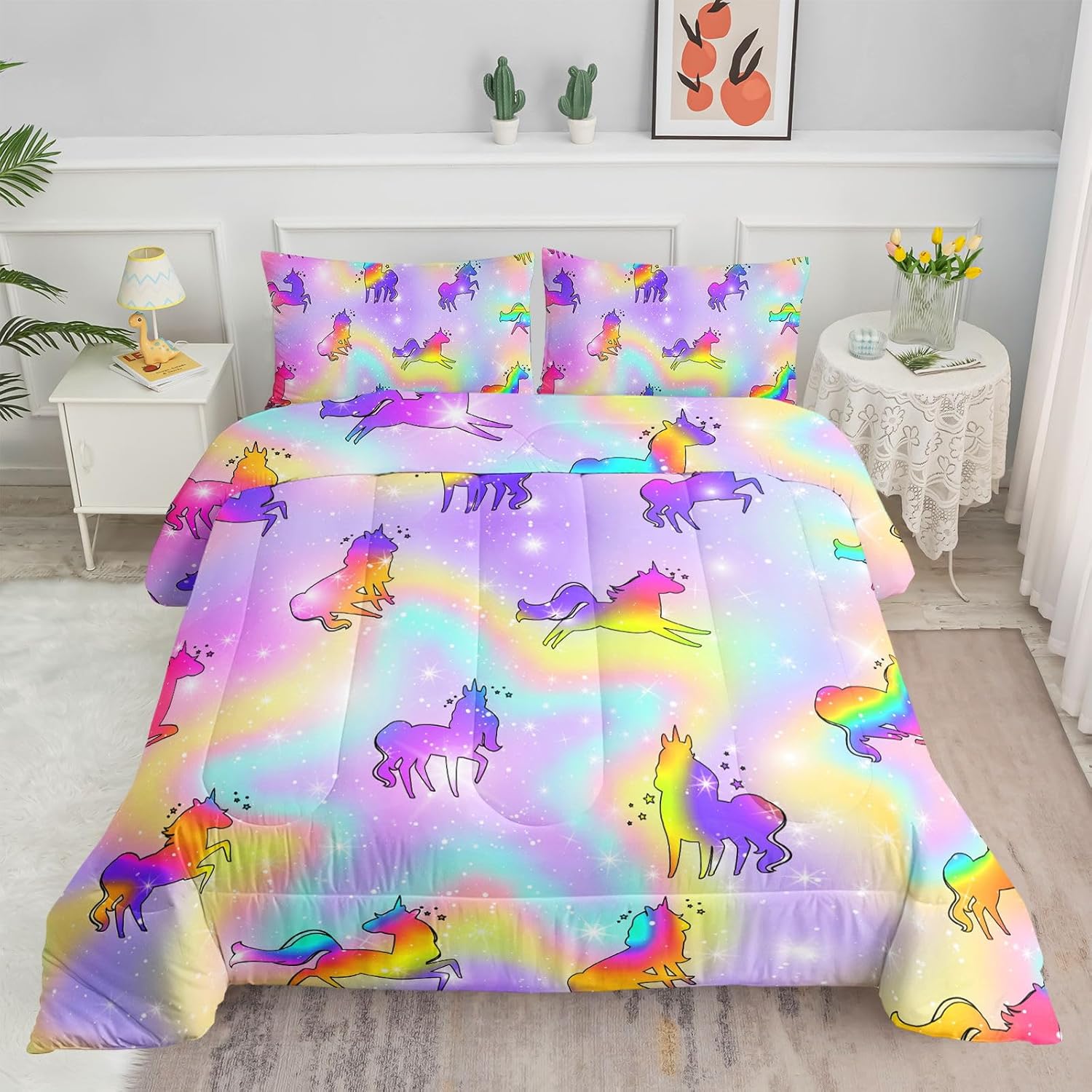 Kids Comforter Set Mermaid Scale Butterfly Printed Pattern Bedding Set with 1 Comforter and 2 Pillowcases for Girls Boys Bedroom All Season(Mermaid1 Full)