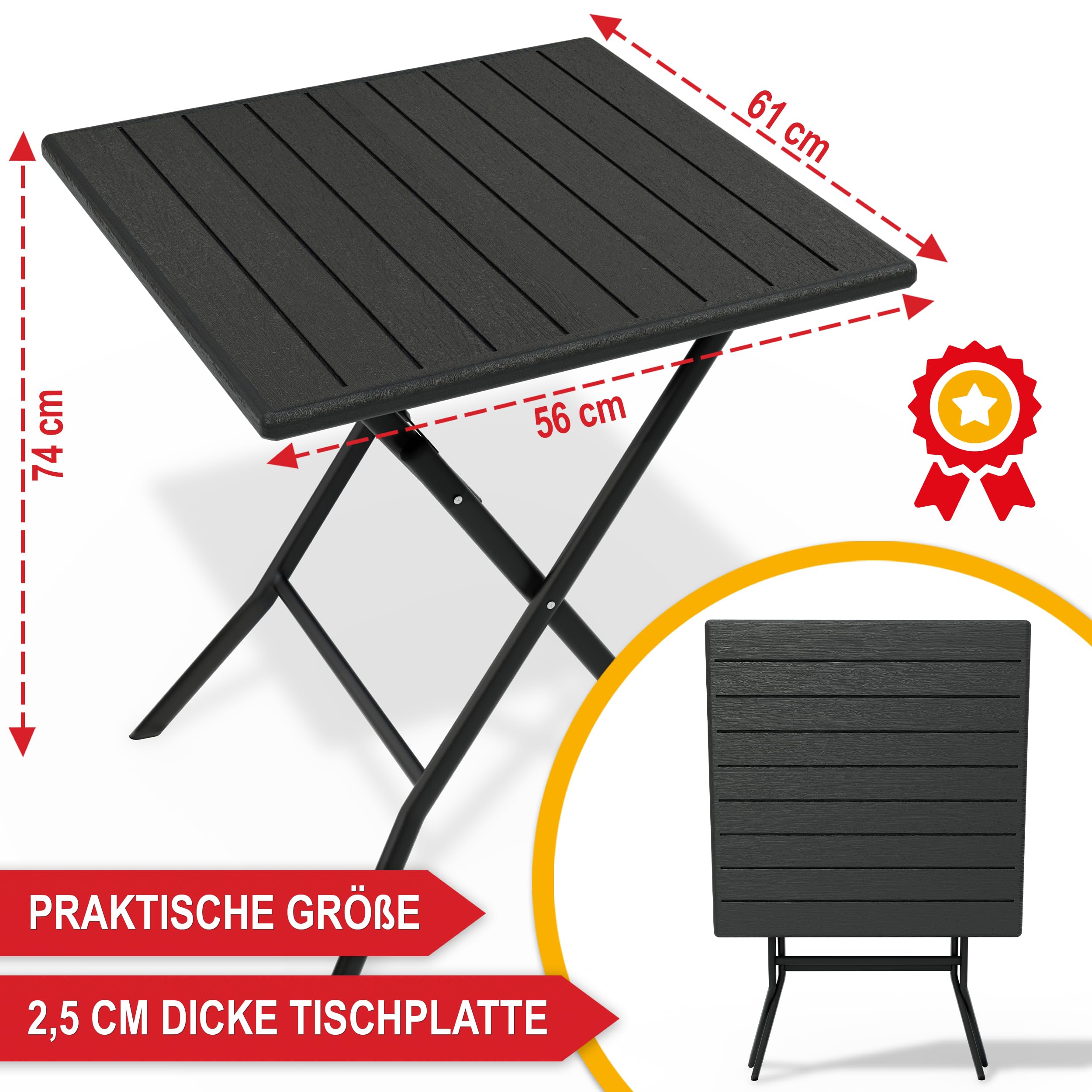 Onbest Balkontisch mit Holz Optik – klappbar – Campingtisch aus robustem Kunststoff – 80 kg Belastbarkeit – für Balkon, Garten & Terrasse – wetterfest – eckig – 56x61 cm