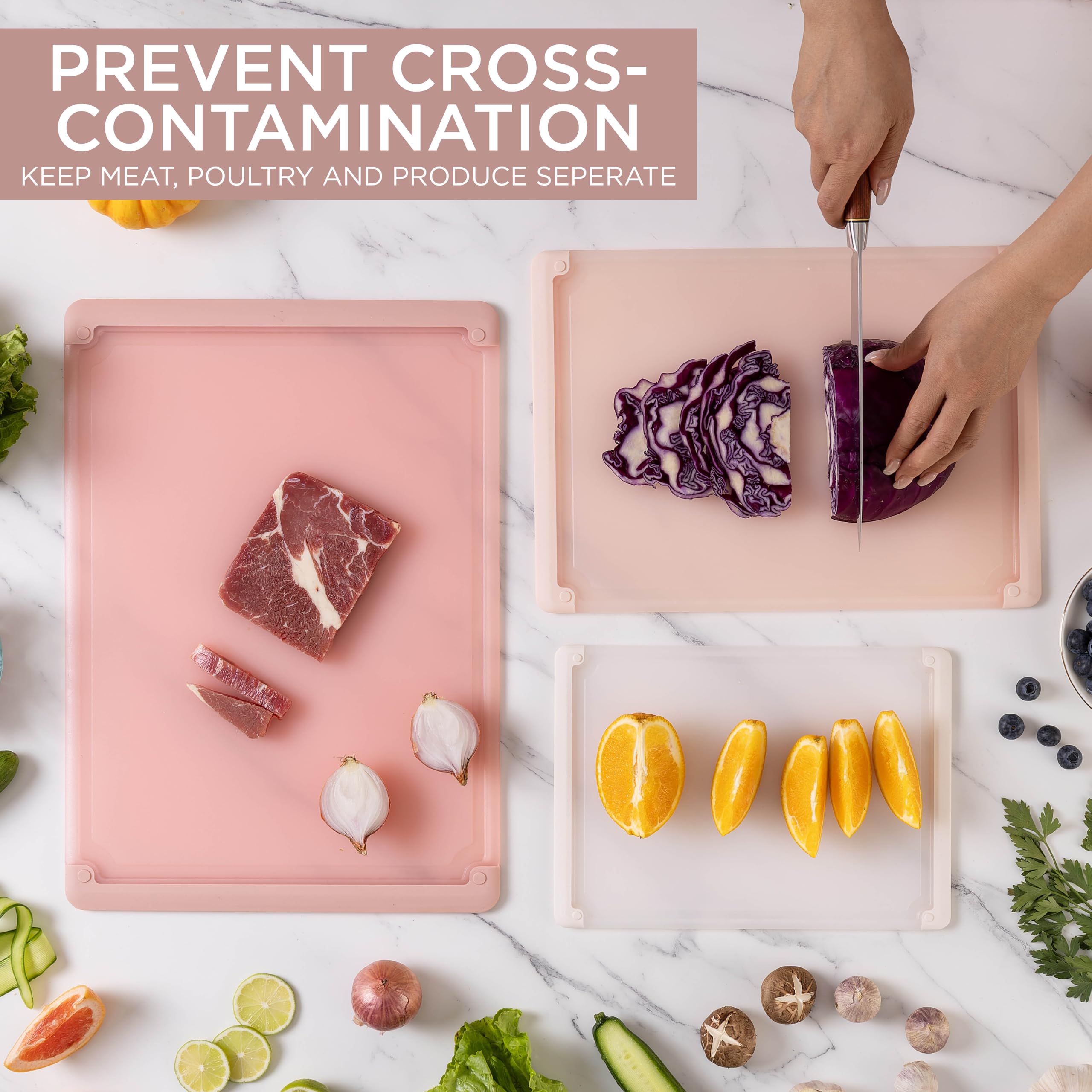 COOK WITH COLOR Extra Large Cutting Board Set, Jumbo-Sized Boards with Rubber Border for Enhanced Cooking Experience, 3-Piece, Pink