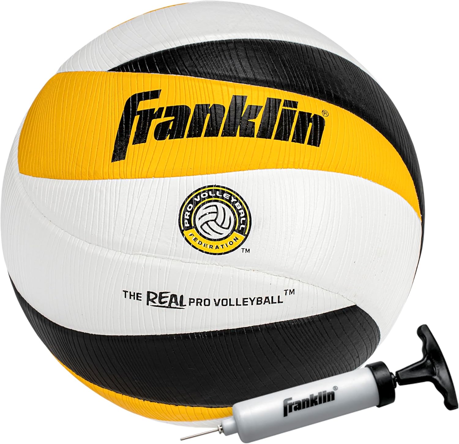 Franklin Sports PVF Real Pro Indoor Game Volleyball - Official Size Professional Indoor Volleyball for Match Play - 12 Panel Microfiber Cover Game Ball - Ball + Pump with Needle Set