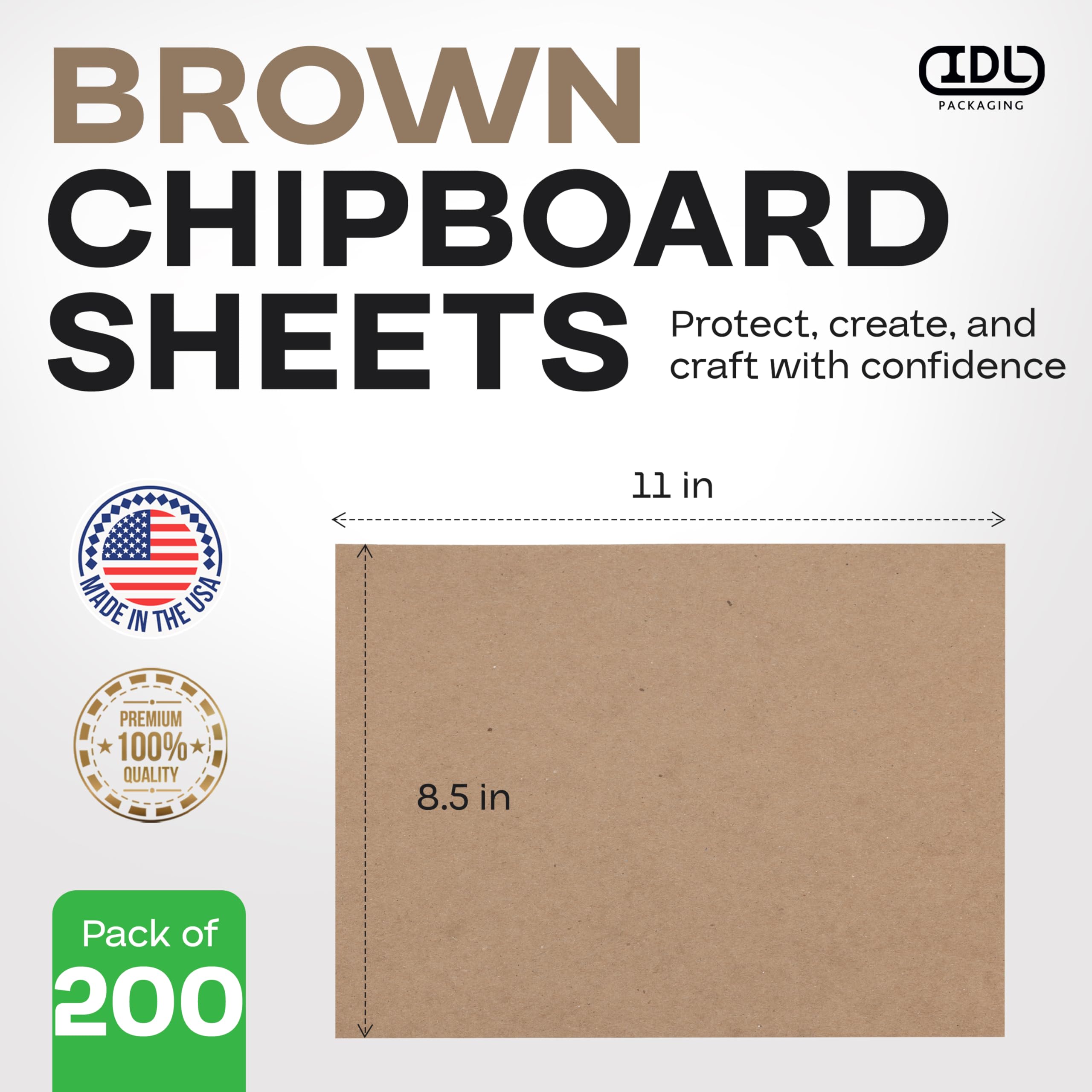 IDL Packaging - 200 fogli di carta kraft, 200 x 200 fogli, realizzati negli Stati Uniti, per scrapbooking, incorniciatura, cartone da 0,1 cm di spessore, timbri