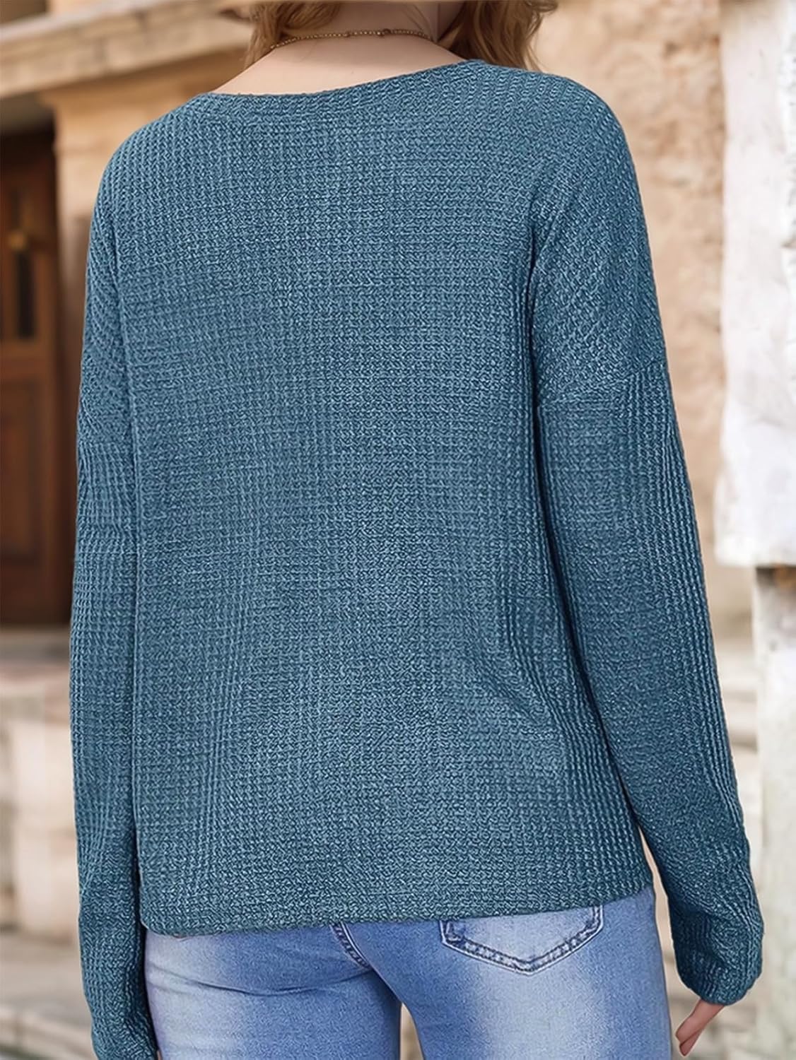 Flamingals Womens Waffle Knit Long Sleeve Tunic Tops for Women Solid Pocket Front Dressy Casual V Neck Shirts Tops - Image 3