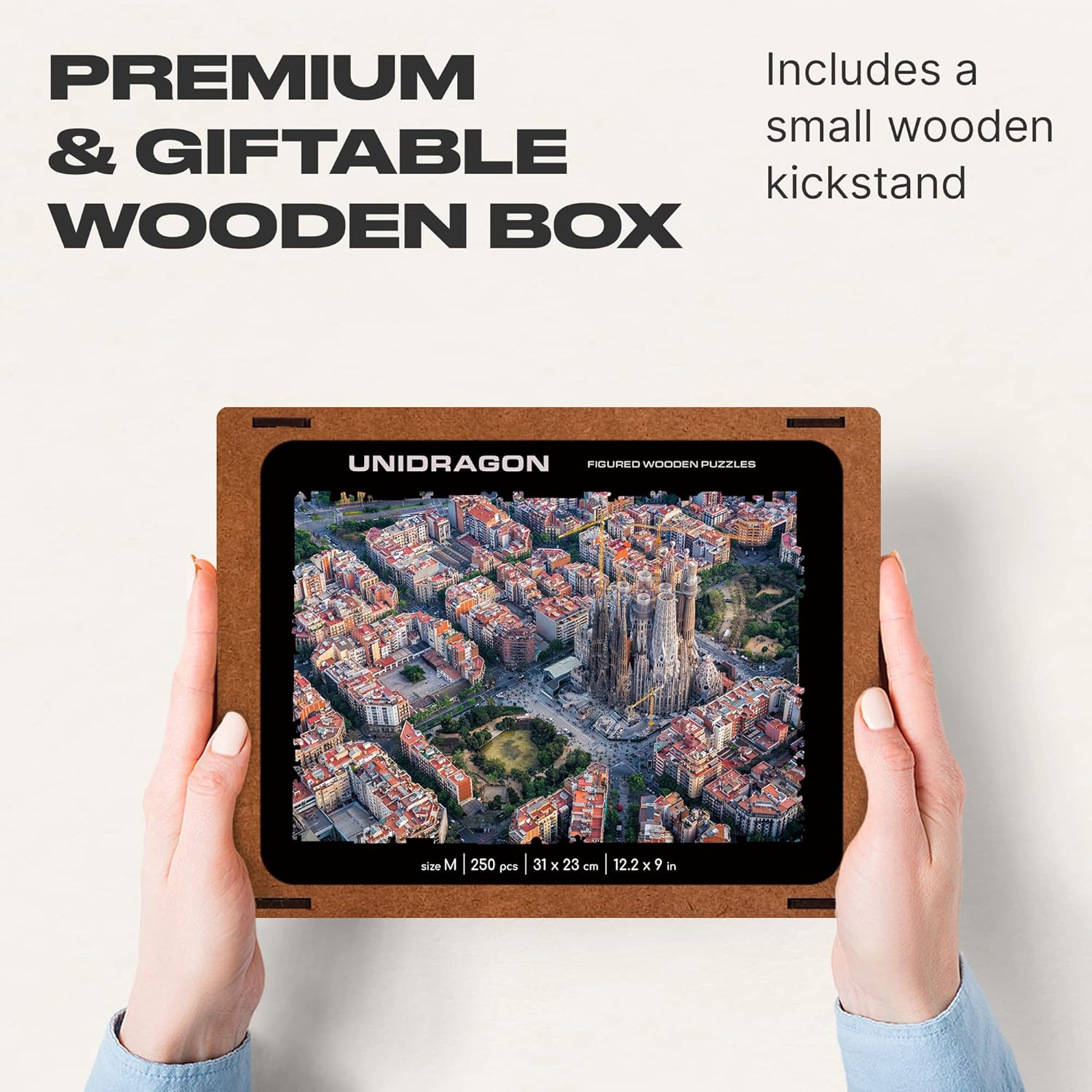 UNIDRAGON City Sagrada Familia Wooden Jigsaw Puzzle for Adults - 250 Unique Shaped Pieces - Medium 12.2 x 9 in (31 x 23 cm)