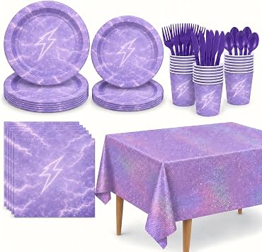 141PCS Purple Birthday Party Supplies for 20 Guests, Party Tableware Set