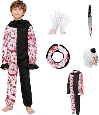 Kids Clown Costume for Kids 5Pack Jumpsuit Mask Gloves with Plastic Knife Outfit for Cosplay