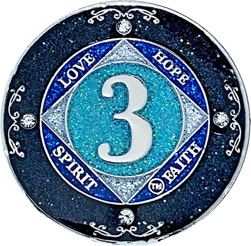 Miniatura 4 de NA 14 años de cristal y medallón de purpurina, moneda chapada en color plateado, arco iris negro, purpurina azul y cuatro cristales transparentes,