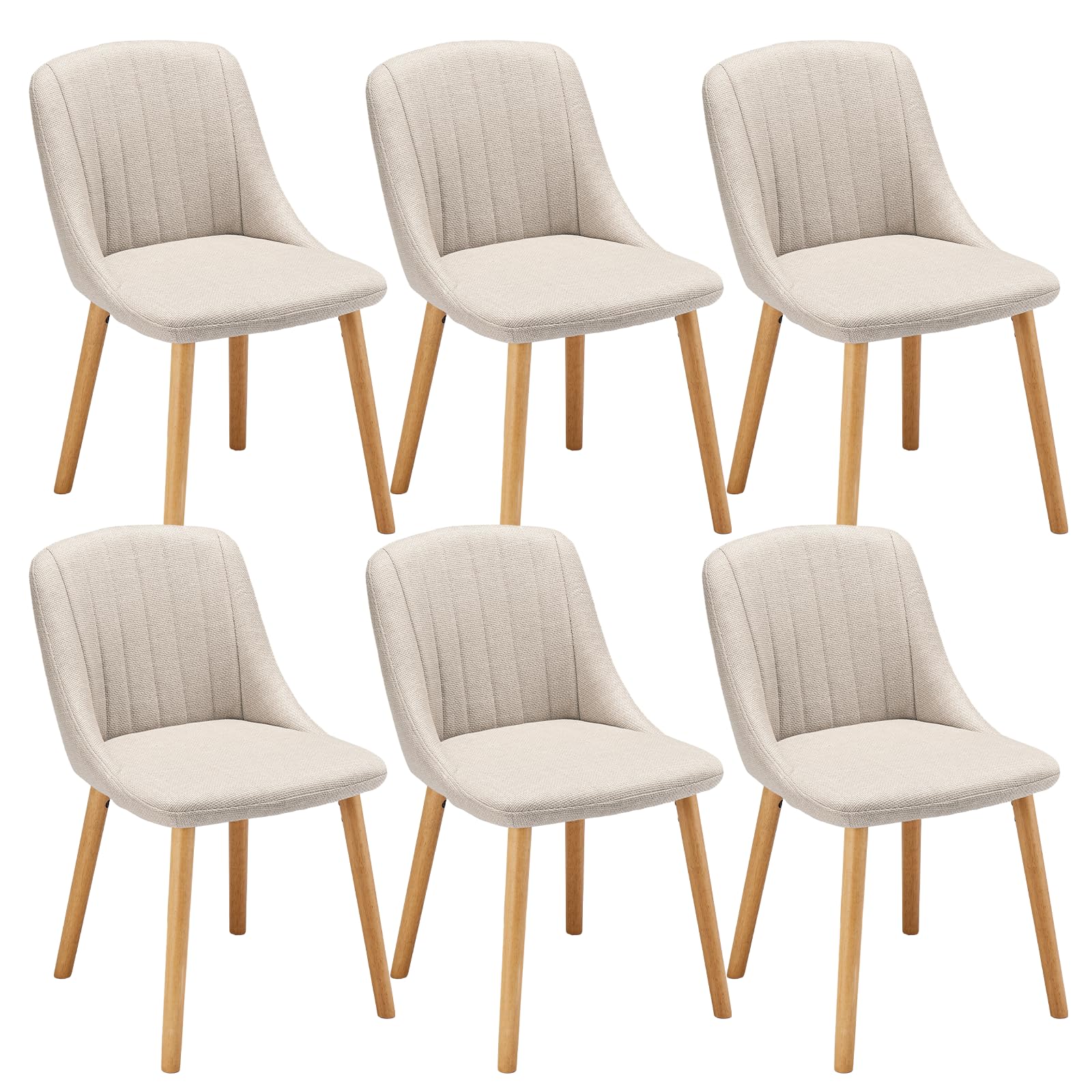 Sedie Sala da Pranzo Beige Sedie Cucina Set da 6 Imbottite Sedia da Soggiorno in Poliestere con Gambe e Schienale in Legno Massiccio