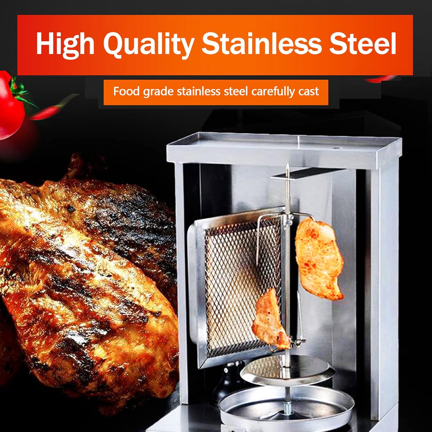 Barbecue Grill Professional Vertical Rotisserie Toaster Oven, Gas Kebab Grill Gyro Chicken Machine with Rotation Automatic for Home Rotating Grill, Kebab Skewers, Stainless Steel