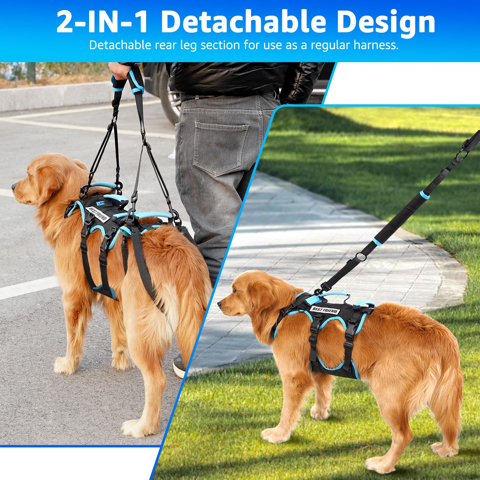 Lafoty Imbracatura di Supporto per Zampe Posteriori – Imbracatura di Sollevamento per Cani Grandi, Sling 2 in 1 per Cani Anziani e Supporto alla Mobilità(Nero, Medio)