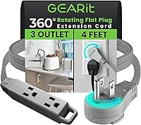 Vista 9 de GEARit Cable de extensión de enchufe plano giratorio de 360° (4.57 m, blanco) Extensión múltiple de 3 tomas de corriente, cable de 16 AWG, adaptador
