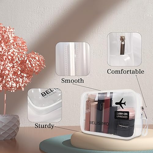 Miniatura 4 de BELISIMO Neceser de viaje transparente aprobado por la TSA con accesorios de viaje, tamaño de cuarto de galón, bolsa de cosméticos, bolsas de