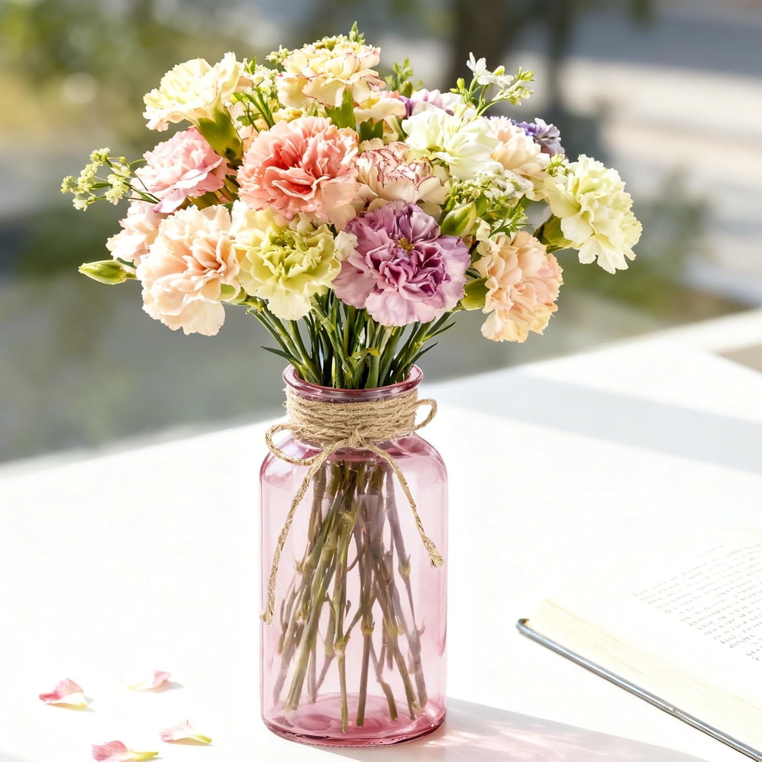 6 Pack Mason Jar Vases for Centerpieces, Pink Glass Flower Vase image 3