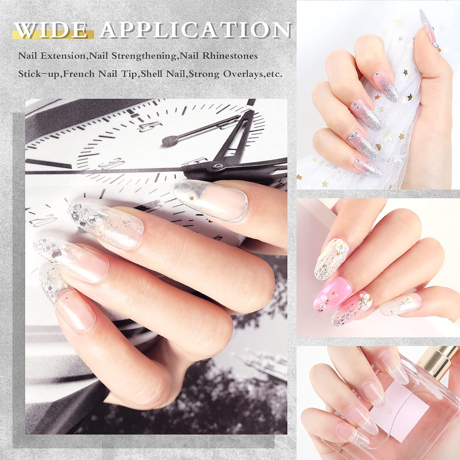 Clear Builder Gel for Nails Extension U V Gel Nail Polish Set with Base and Top Coat Nail Brush for Nail Strengthen Nail Art Supplies Manicure Kit